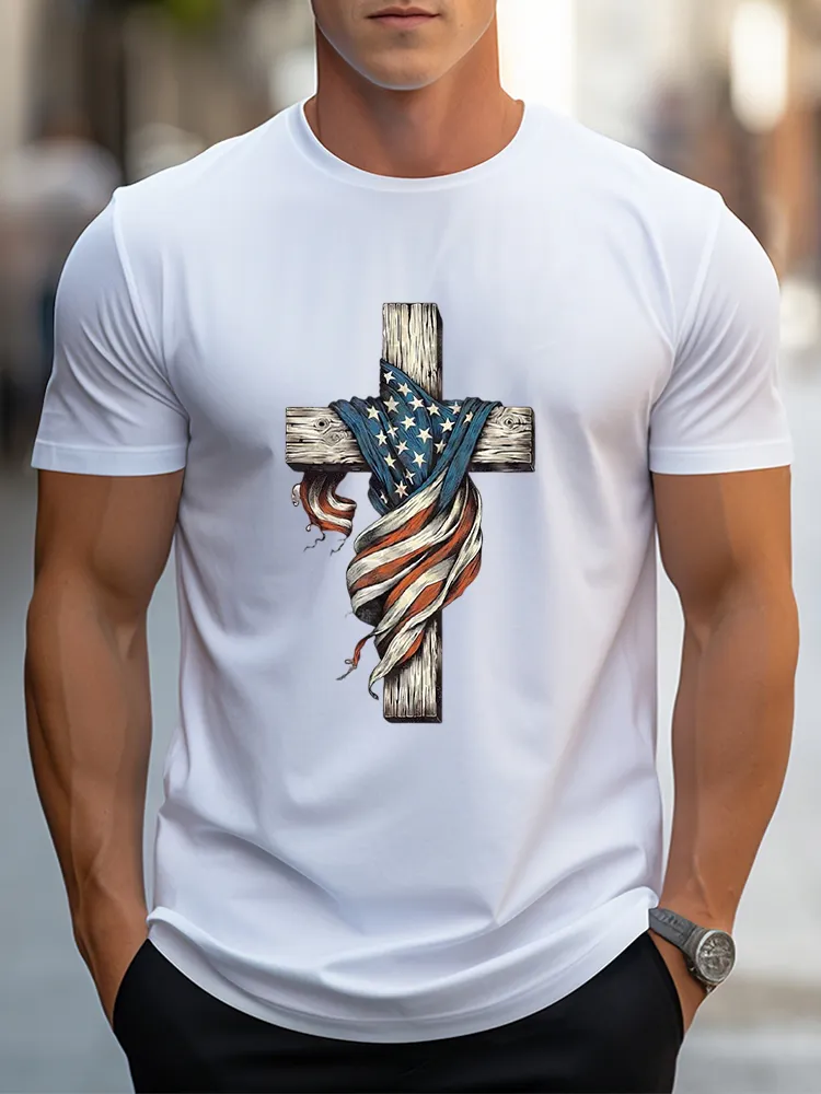 Man'S Independence Day and Faith Round-Neck Short-Sleeved T-Shirt