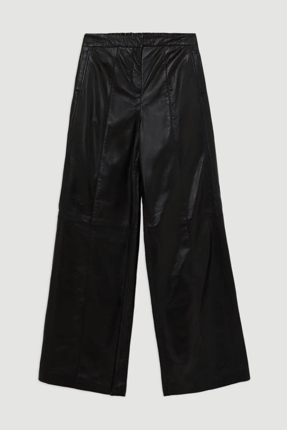 Mid Rise Wide Leg Leather Trousers