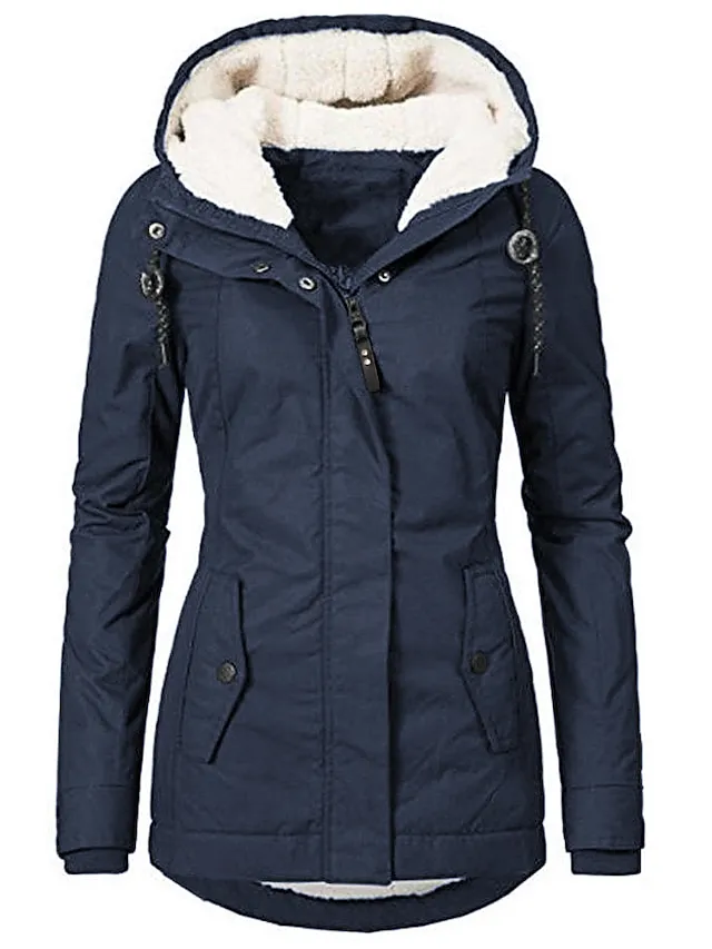 Women's Parka Street Fall Winter Puffer Jacket Long Coat Windproof Warm 3 in 1 Loose Casual Sports Jacket Long Sleeve Solid Color Zipper Purple Blushing Pink Waterpoof Daily Wear Down Parkas  Lined