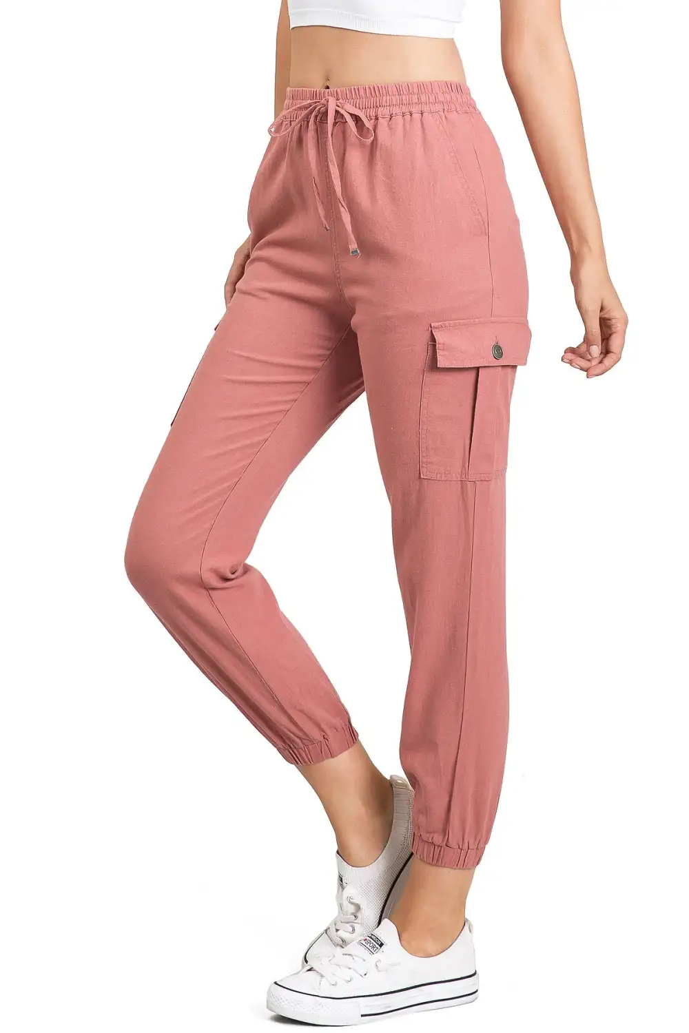 Tan Drawstring Cargo Jogger Pants