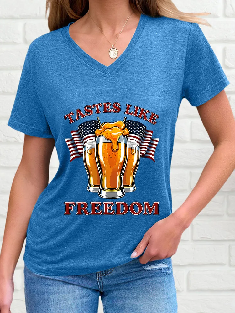 Woman'S Tastes Like Freedom V-Neck And Short Sleeves T-Shirt