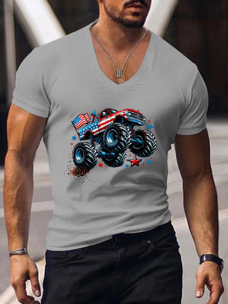 Independence Day Print Short-Sleeved V-Neck T-Shirt