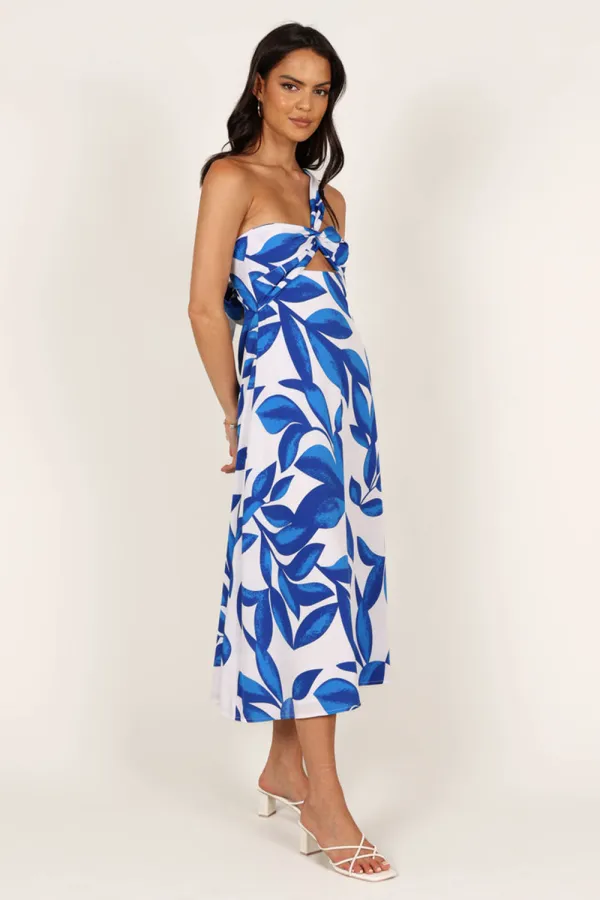 FREDDIE MIDI DRESS - WHITE/BLUE