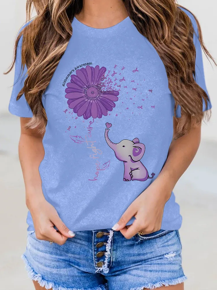 Women'S Hope Forget Cure Alzheimer'S Awareness Round-Neck Short-Sleeved T-Shirt