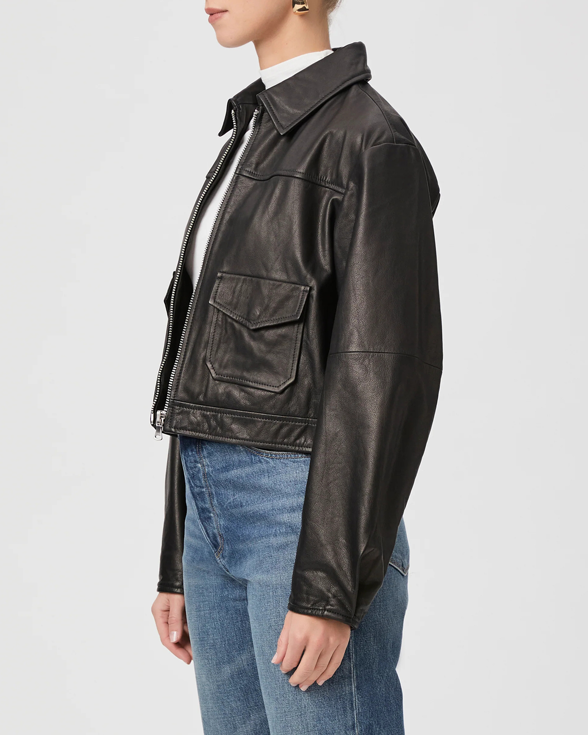 Black Faux Leather Cropped Jacket