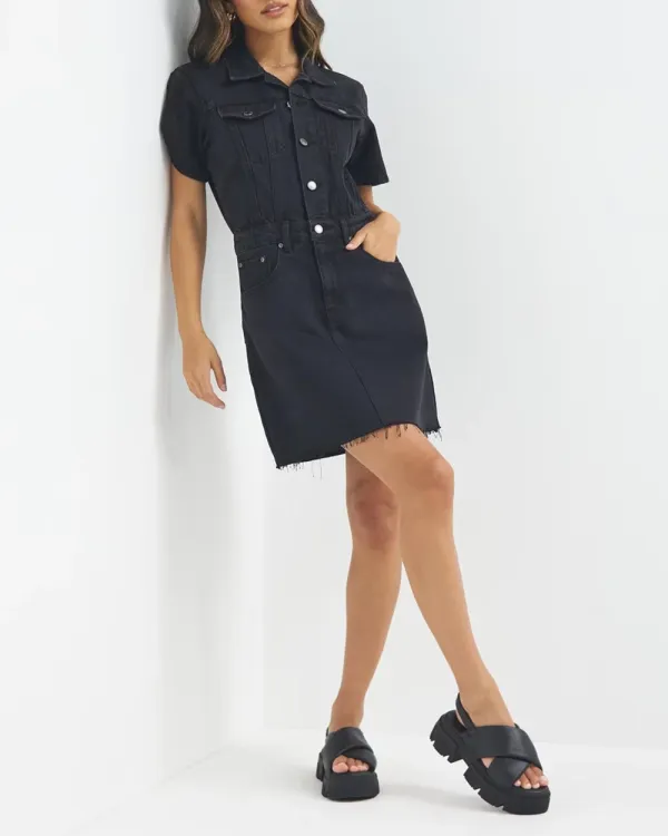 Denim Long Sleeve Mini Dress