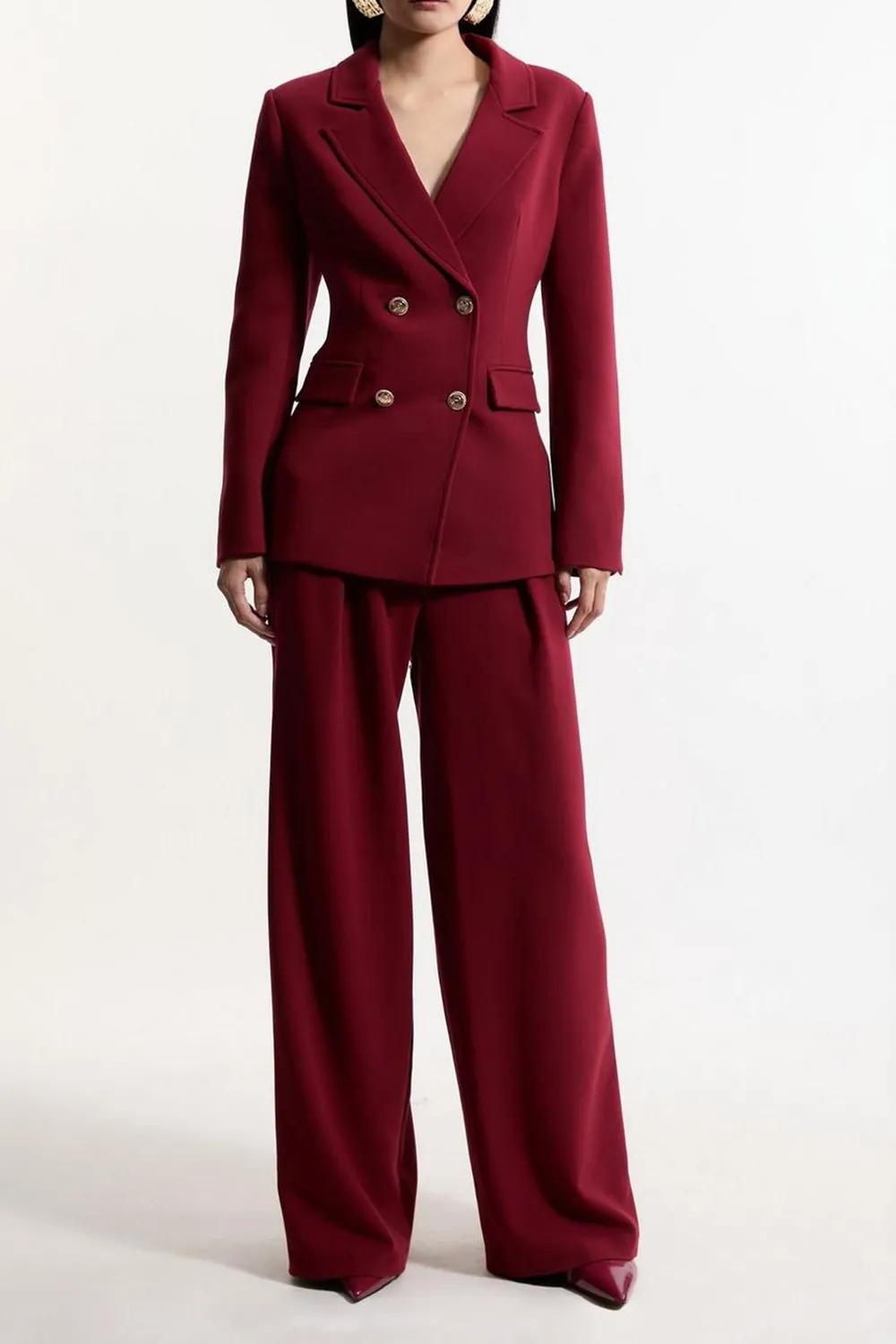 Compact Stretch Essential Tailored High Waist Wide Leg Trouser
