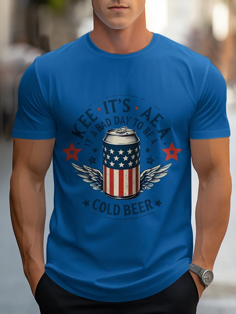 Man'S Kee It'S Aea Cold Beer Round-Neck Short-Sleeved T-Shirt