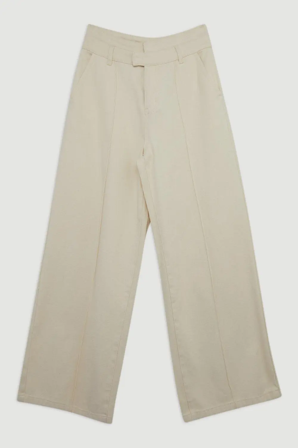 Non-Stretch Denim Waistband Detail Wide Leg Trousers