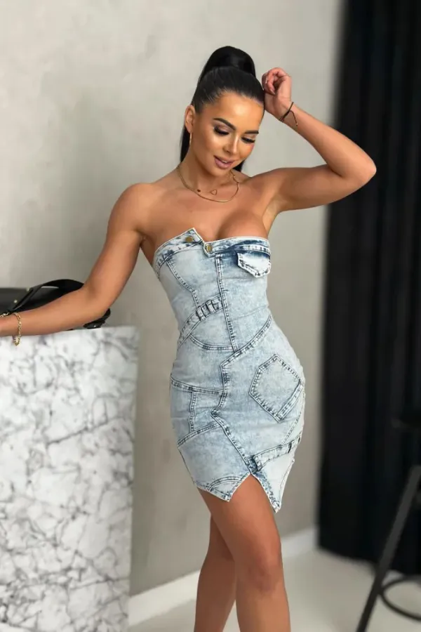 Bombshell Denim Dress-Blue