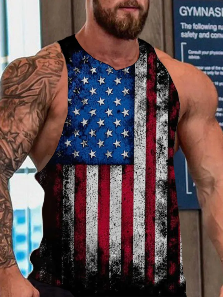 Men'S Independence Day Round-Necked Sleeveless Vest