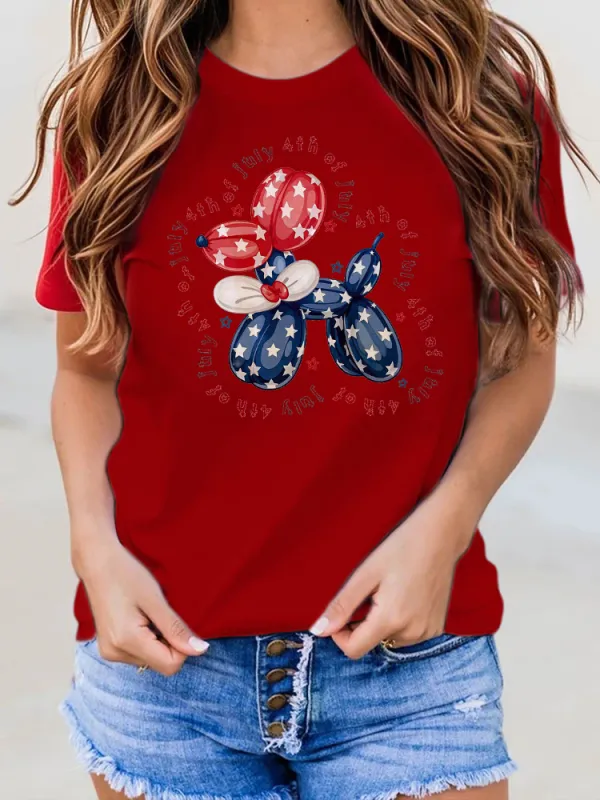 July 4th Of July Print Round-Neck Short-Sleeved T-Shirt