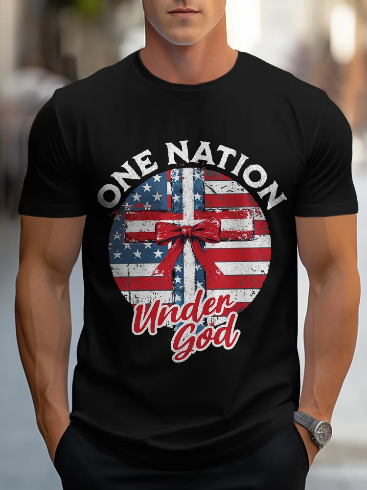 Man'S One Nation Under God Round-Neck Short-Sleeved T-Shirt