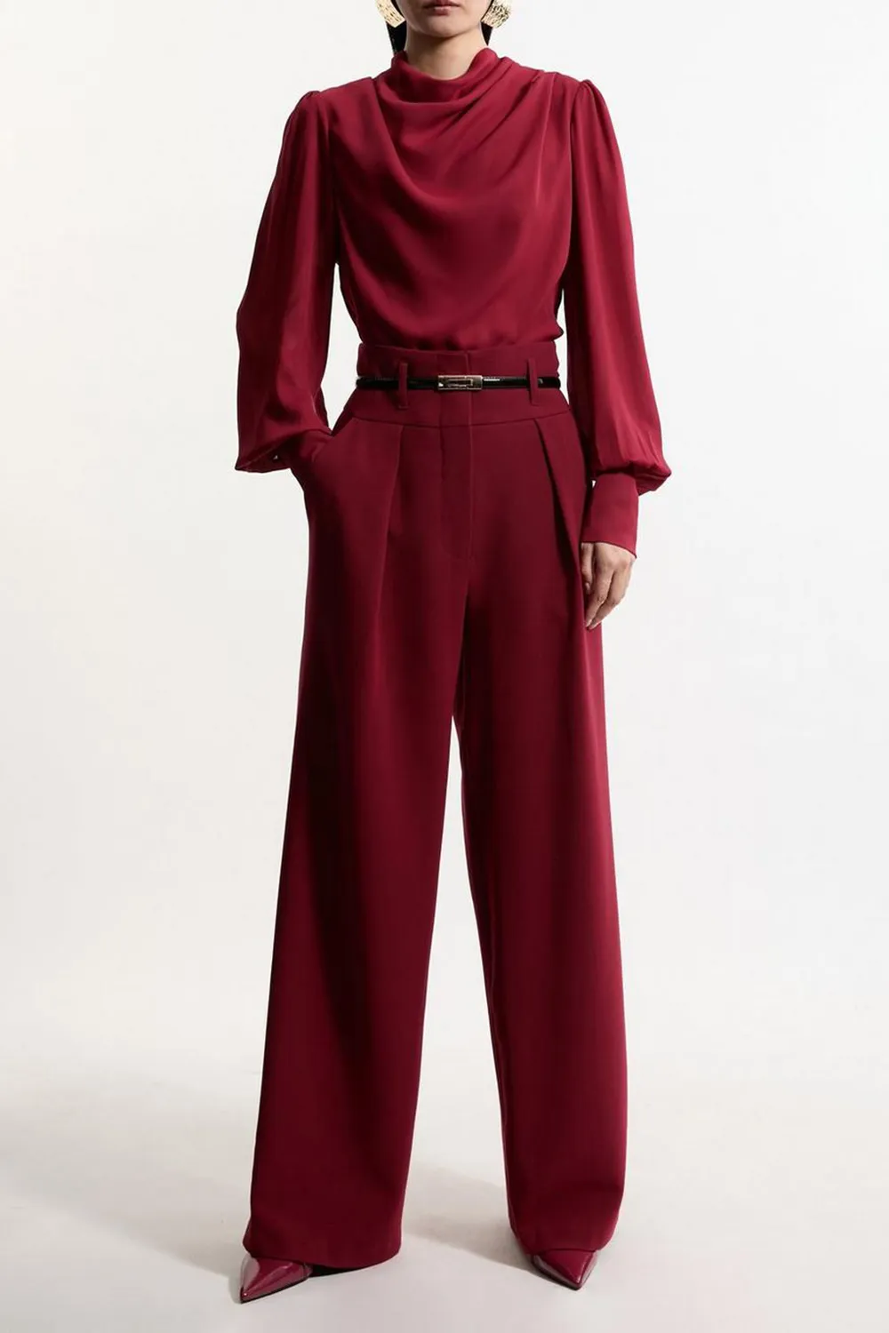 Compact Stretch Essential Tailored High Waist Wide Leg Trouser