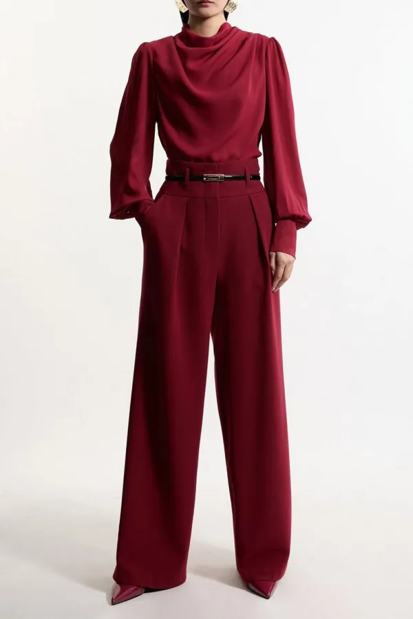 Compact Stretch Essential Tailored High Waist Wide Leg Trouser