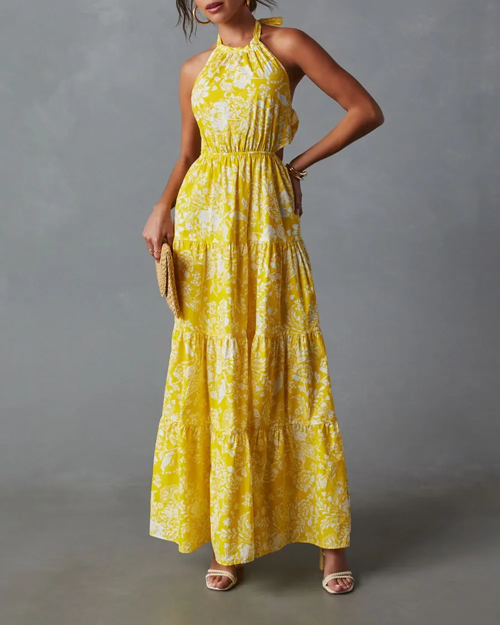 Halter Neck Tiered Maxi Dress