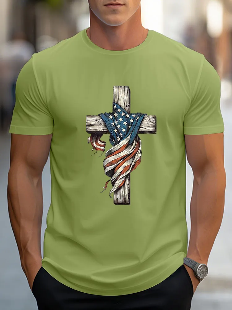 Man'S Independence Day and Faith Round-Neck Short-Sleeved T-Shirt