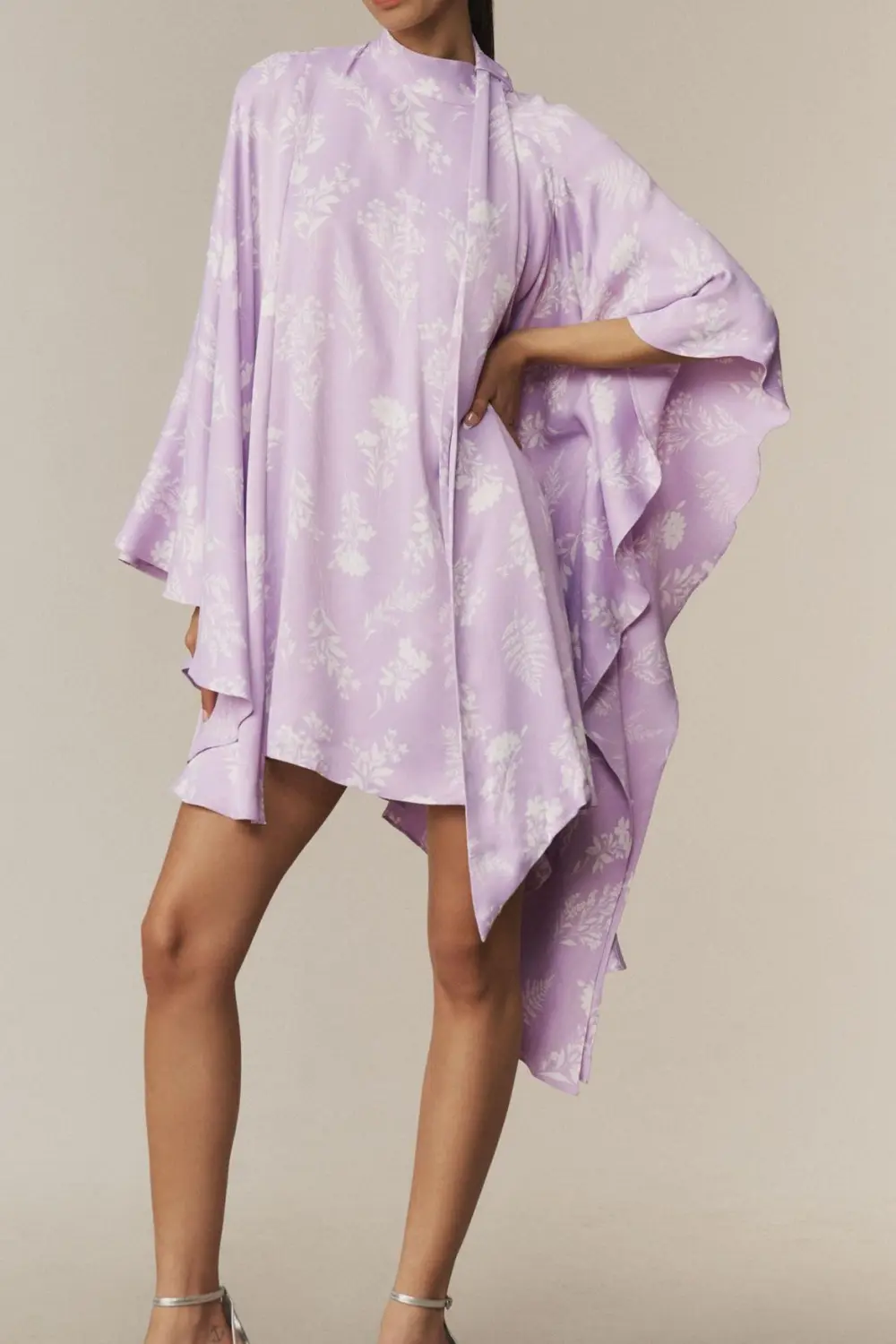 High-Neck Swing Long-Sleeve Mini Dress