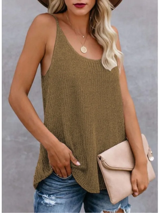 Women's Camisole Tank Top White Pink Blue Color Block Sleeveless Causal Holiday Basic Vacation U Neck Regular Cotton S