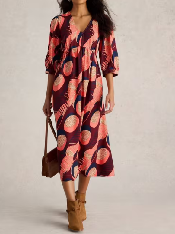 Midi Printed Dress In Teal Print