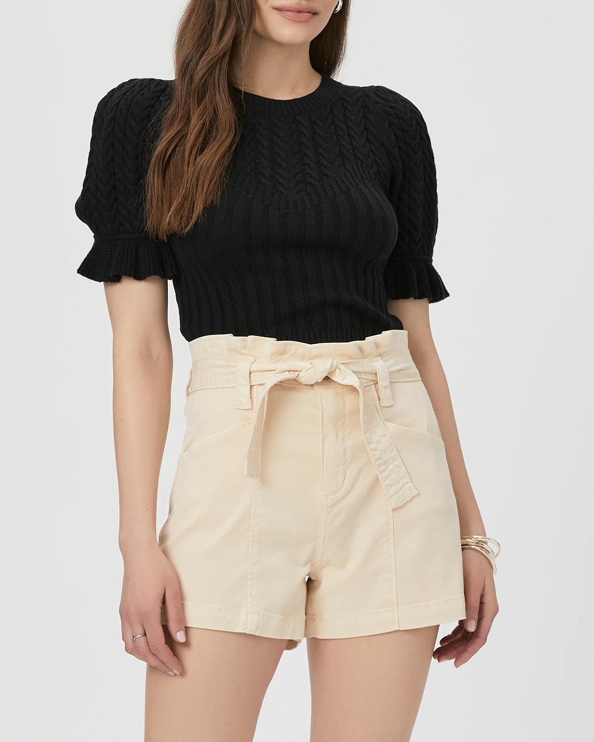 Beige Belted Waist Shorts