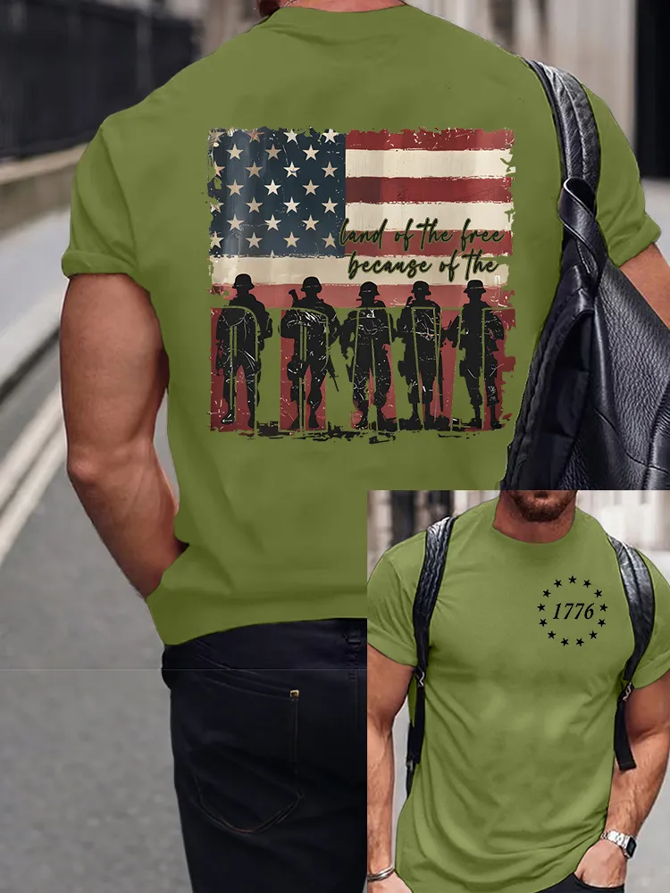 Men's Land Of The Free Because Of The Brave Round-Neck Short-Sleeved T-Shirt