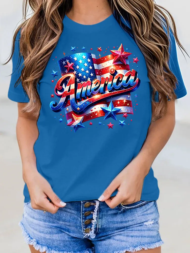 USA Independence Day Print Round-Neck Short-Sleeved T-Shirt