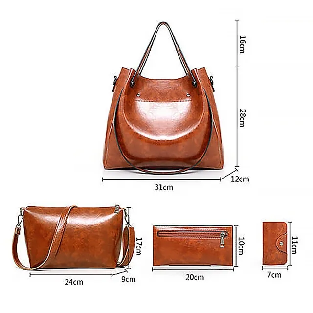 Women's Handbag Bag Set Messenger Bag Diaper Bag Tote Boston Bag PU Leather Daily Holiday Zipper Adjustable Large Capacity Waterproof Solid Color Black Red Camel