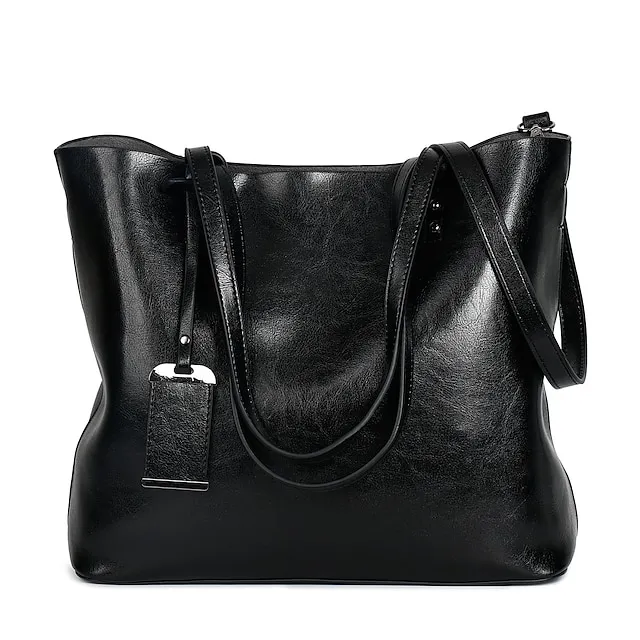 Women's Tote Shoulder Bag Tote PU Leather Shopping Daily Office & Career Rivet Solid Color Black Red Wine Brown