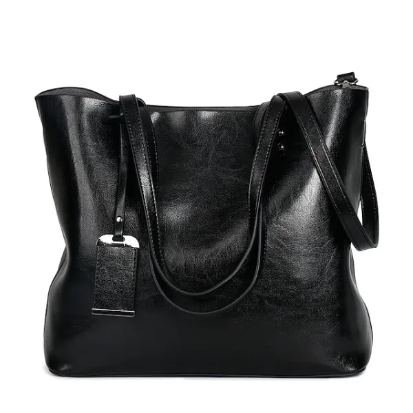 Women's Tote Shoulder Bag Tote PU Leather Shopping Daily Office & Career Rivet Solid Color Black Red Wine Brown