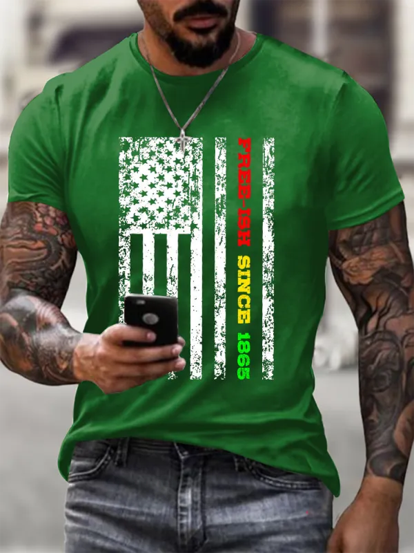 Men'S Round-Neck Short-Sleeved T-Shirt With Free-Ish Singe 1865 Prints