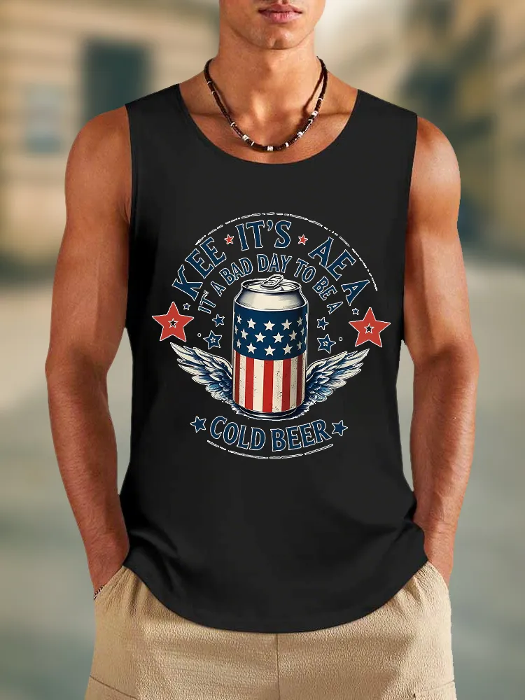 Men'S Kee It'S Aea It A Bad Day To Be A Cold Beer Round-Necked Sleeveless Vest
