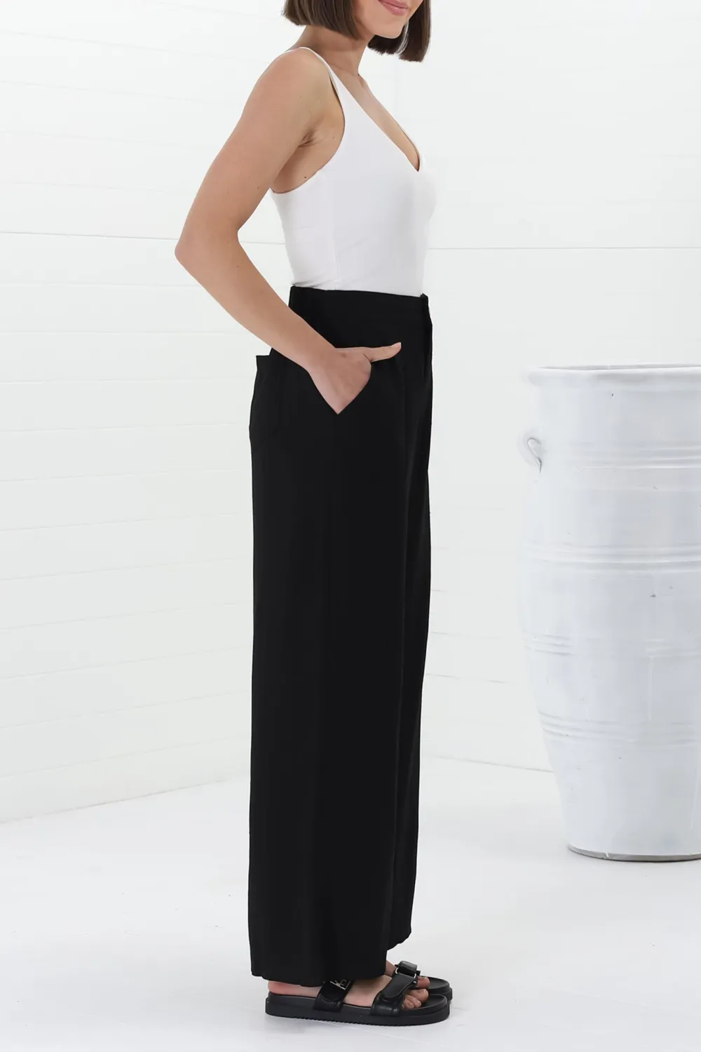 Black High Waist Wide Leg Casual Pants
