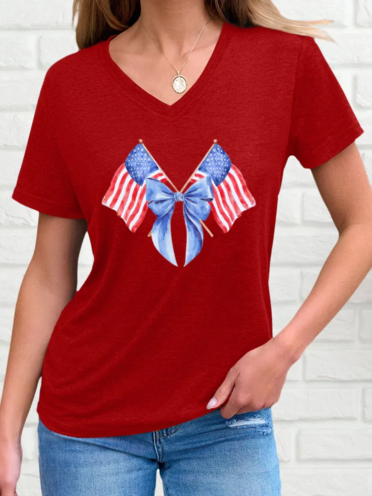 Woman'S Independence Day Print Short-Sleeved T-Shirt