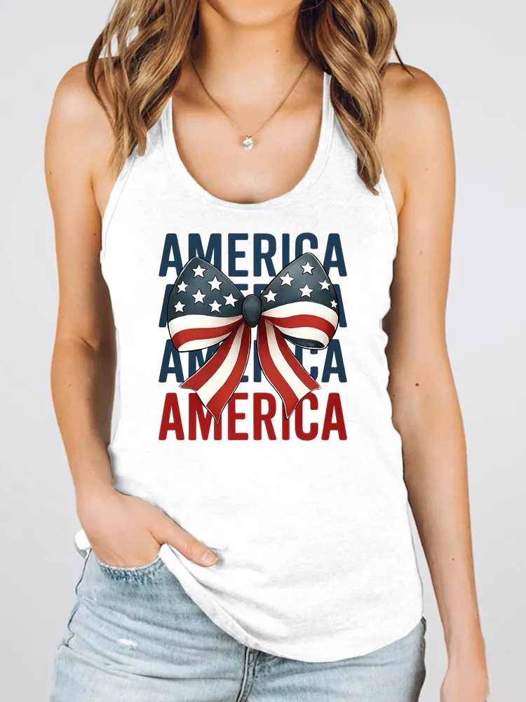Women'S America Print Round-Necked Sleeveless Vest