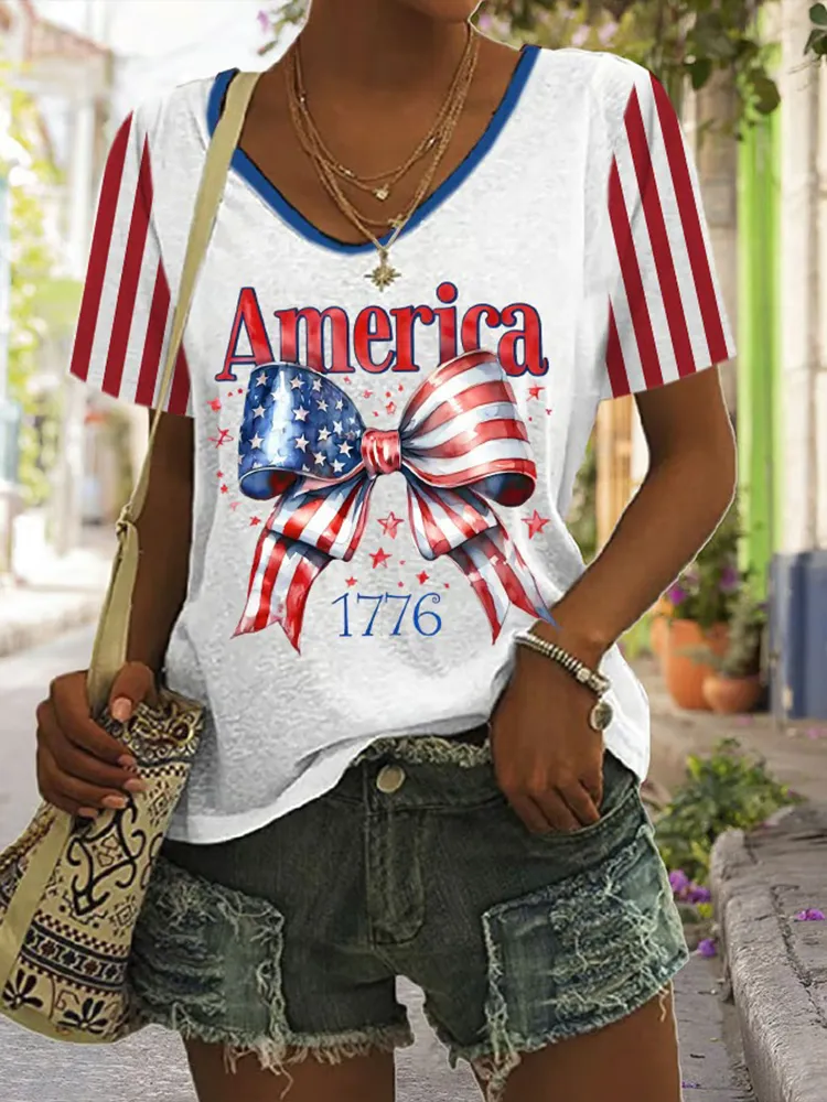 Women'S Independence Day USA Print Short Sleeve T-Shirt
