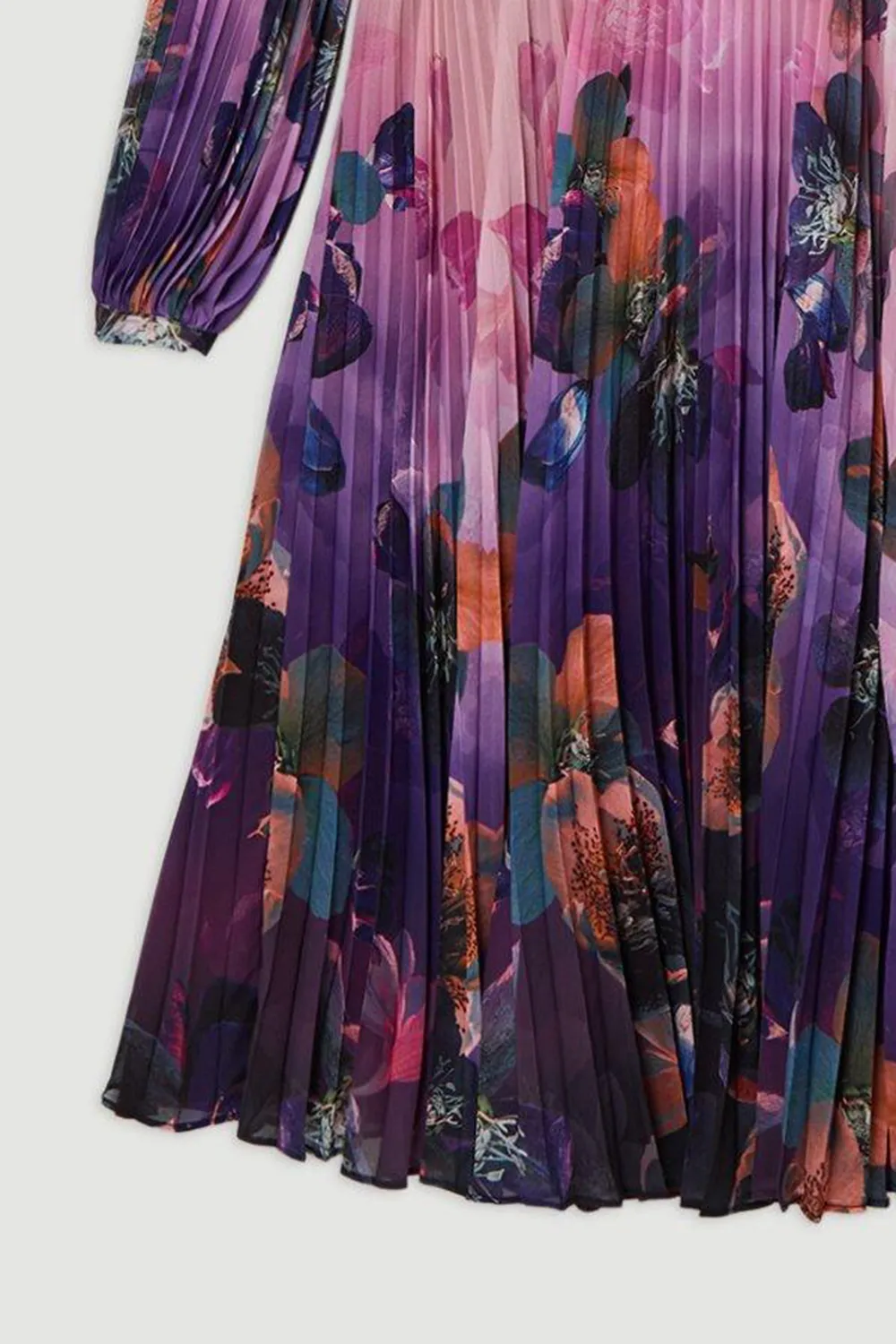 Plus Size Floral Soft Pleated Long Sleeve Maxi Dress