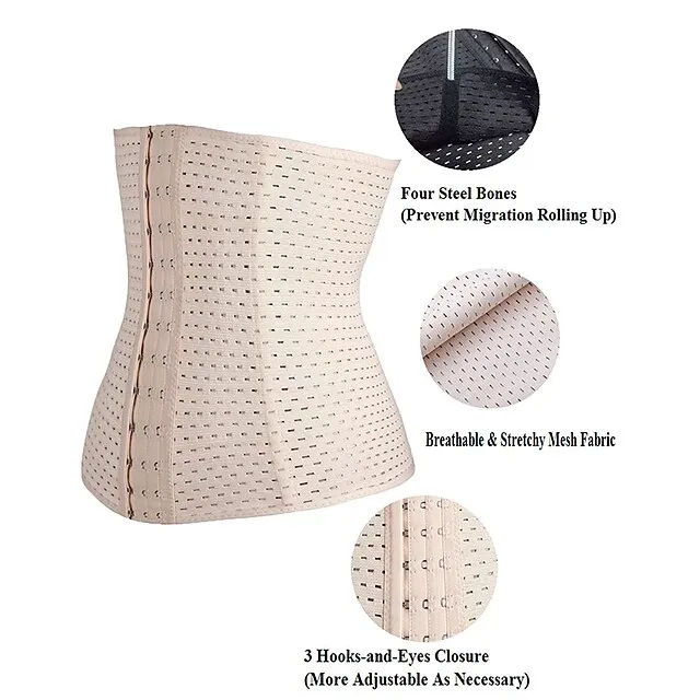 Corset Women's Waist Trainer Shapewears Office Running Gym Yoga Plus Size Creamy-white Black Brown Sport Breathable Hook & Eye Tummy Control Push Up Front Close Solid Color Summer Spring Fall