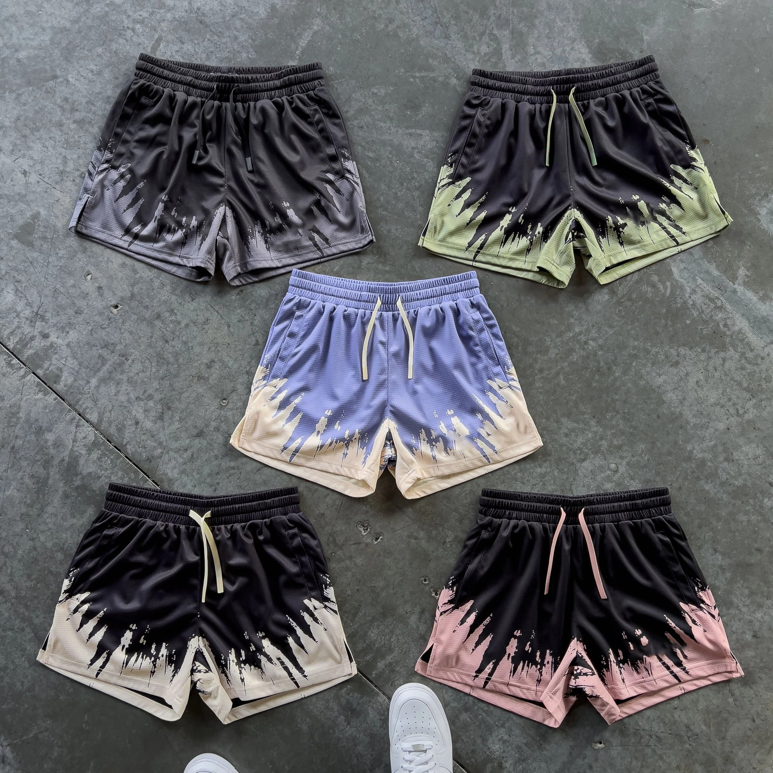 MUAY THAI SHORTS (MID THIGH CUT) SHATTER - BLACK / ROSÉ
