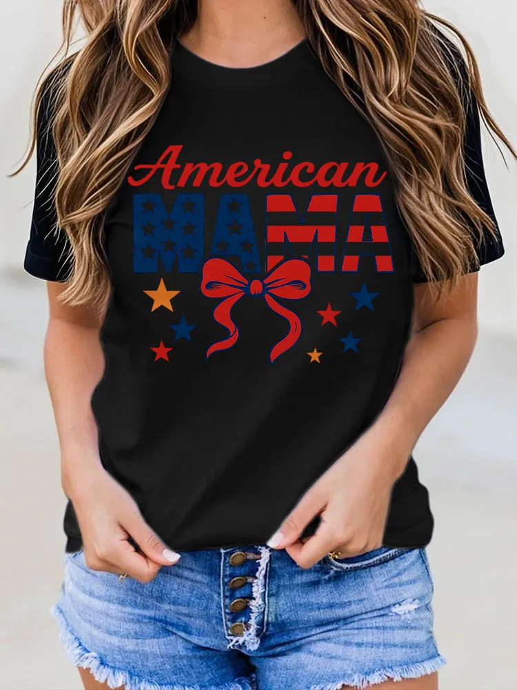 Woman'S American Mama Print Short-Sleeved T-Shirt