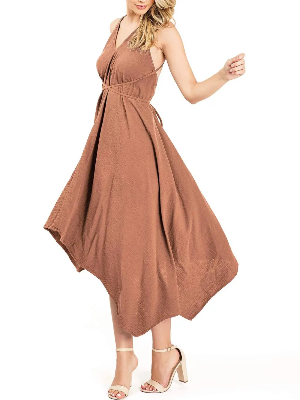 Taupe Asymmetric Midi Dress