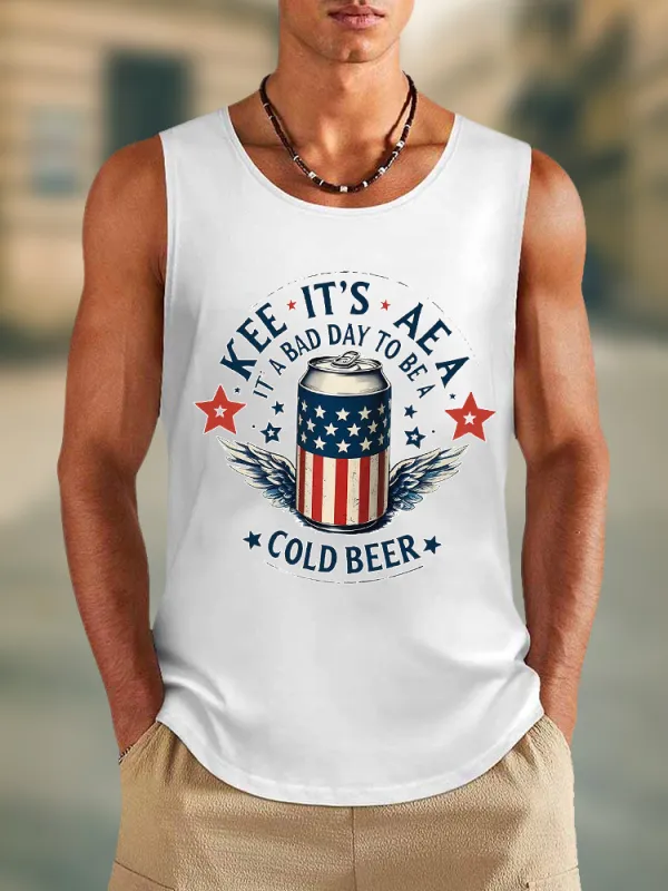 Men'S Kee It'S Aea It A Bad Day To Be A Cold Beer Round-Necked Sleeveless Vest