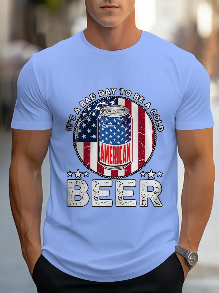 Man'S It'S A Bad To Be A Cold Beer Round-Neck Short-Sleeved T-Shirt