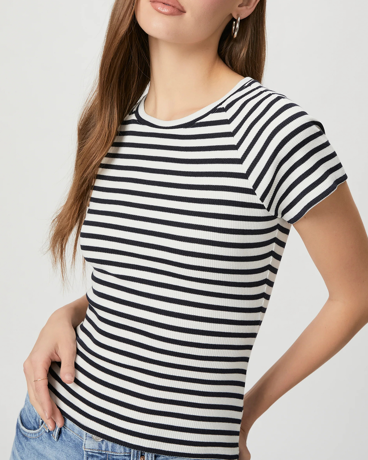 Black And White Striped Crew Neck Tee