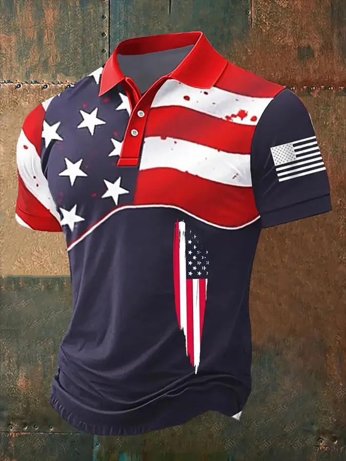 Men'S Stars And Stripes Print Polo Shirt