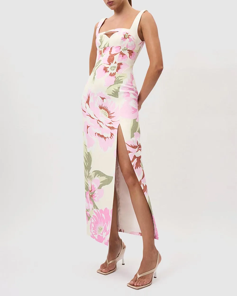 Floral Square Peep Midi Dress