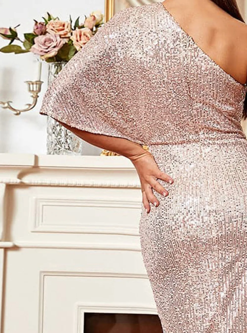 One Shoulder Sequin Midi Cocktail Dress
