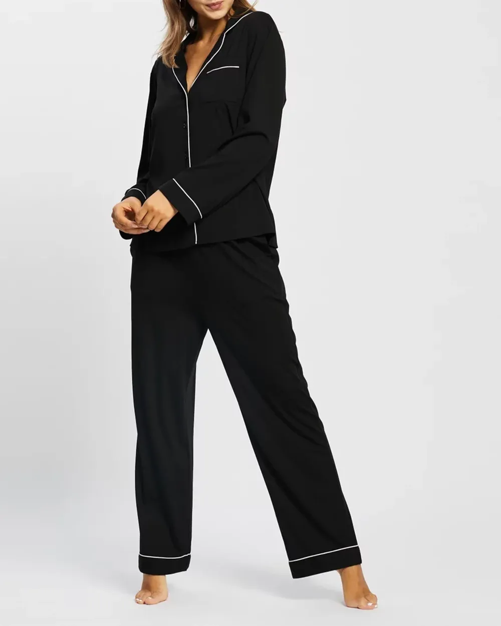 Long Sleeve Button-up Shirt Pajama Set
