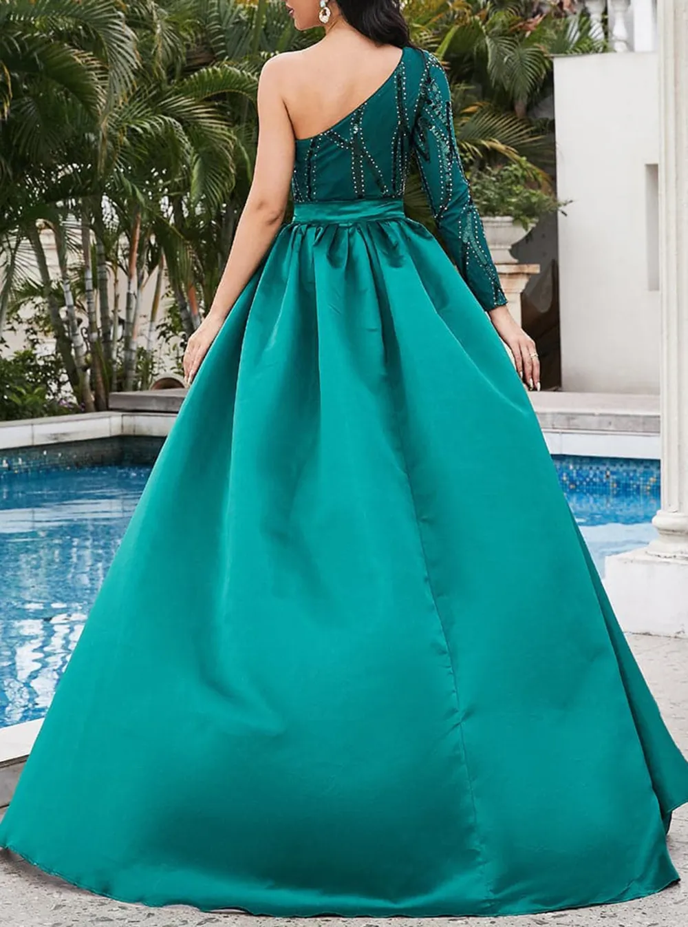 One Shoulder Cloak Sequin Prom Dress