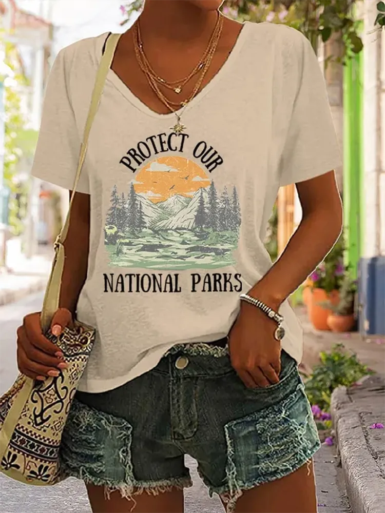 Women'S Protect Our National Parks Printed Short-Sleeved T-Shirt